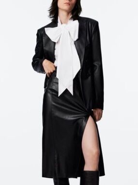 Zara faux leather black midi pencil skirt